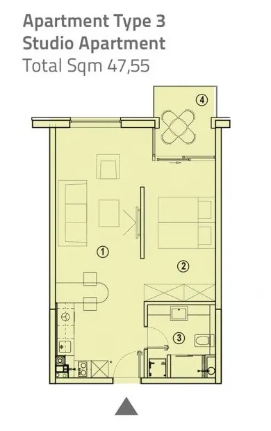 Floor plan: Studio, 47.55 m²