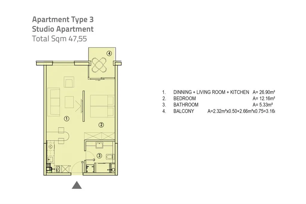 Floor plan: Studio, 47.55 m²