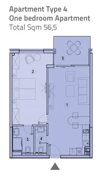 Floor plan: One bedroom, 56.5 m²