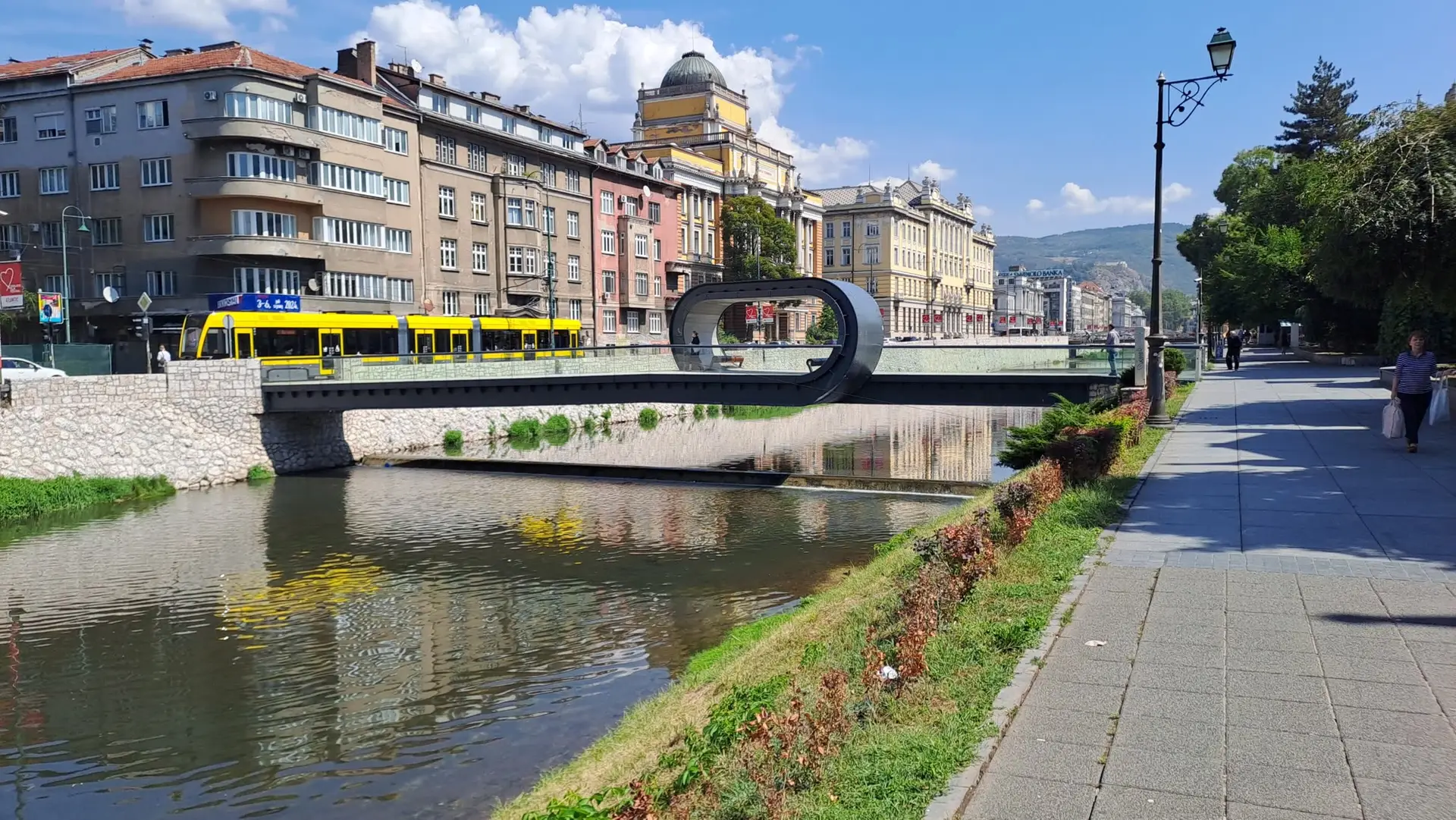 A tram beside the Miljacka, Sarajevo
